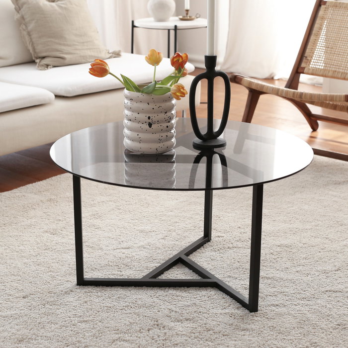 Hanah Home Trio Mesa de Centro de Cristal Templado Fume y Negro